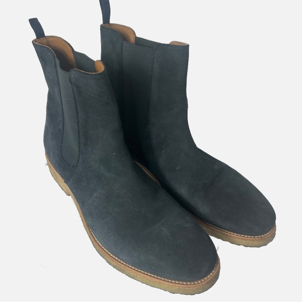 ORO Los Angeles Men’s Suede Chelsea Boots Blue Made in Spain Rubber Sole Pull On